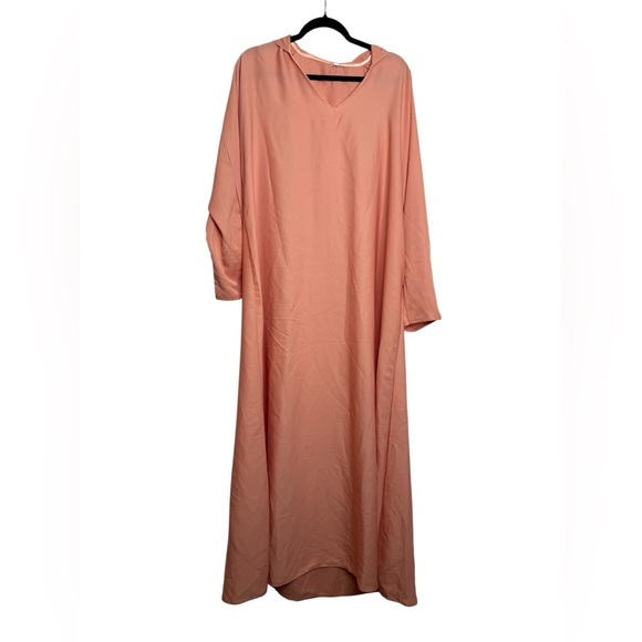 Women’s Peach Colored Maxi Dress Kaftan Abaya Robe with Hood - Picture 1 of 9